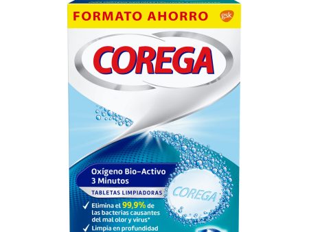 Tabletas limpiadoras para prótesis dentales Corega Oxígeno Bio-Activo, 108 tabletas Embalaje Deteriorado (Cad: 31 01 2027) For Sale