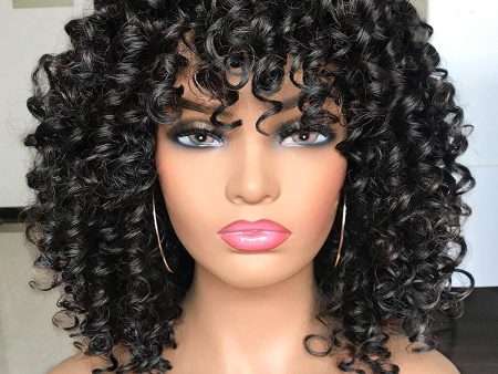 Peluca Afro Rizada de 14 Pulgadas para Mujeres con Flequillo Sintético Resistente al Calor - PRETTIEST (Negro) Embalaje Deteriorado Online now