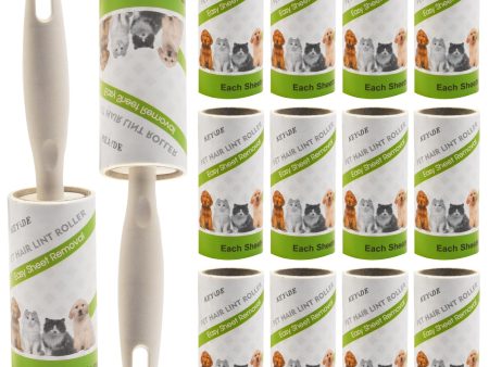 (Faltan 3 rodillos, incluye 11) Littlegaofeithing - Rodillo Quitapelos para Mascotas: 11 Rodillos + 2 Mangos, Cepillo para Pelos de Gatos, 40 Hojas Extra Adhesivas, Quitapelusas para Ropa Embalaje Deteriorado Online Sale