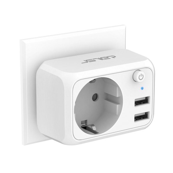 Ladrón de Enchufe USB 4000W, JSVER Cargador USB de 2 Puertos con 1 Toma de CA, Enchufe Múltiple de Pared con Interruptor para Móvil, Tableta, Ideal para Hogar, Cocina y Oficina - Blanco Embalaje Deteriorado Fashion