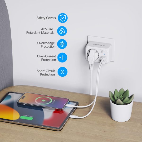 Ladrón de Enchufe USB 4000W, JSVER Cargador USB de 2 Puertos con 1 Toma de CA, Enchufe Múltiple de Pared con Interruptor para Móvil, Tableta, Ideal para Hogar, Cocina y Oficina - Blanco Embalaje Deteriorado Fashion